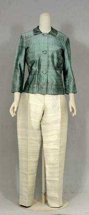 Free download 1960`s Grey Green Silk Jacket Matched With 1990`s GianFranco Ferre Pale Grey Silk Trousers free photo or picture to be edited with GIMP online image editor